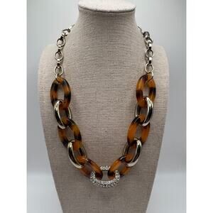 Ann Taylor Tortoise Link Necklace Gold Tone Acrylic Chain Statement Adjustable